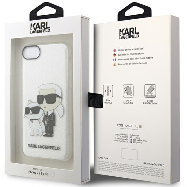 Karlas Lagerfeldas KLHCI8HNKCTGT iPhone 7/8/ SE 2020 / SE 2022 permatomas kietas dėklas Gliter Karl&Choupette -- iPhone 7...