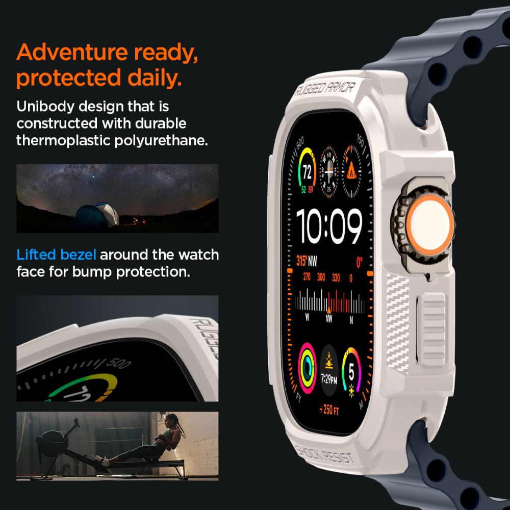 Dėklas Spigen Rugged Armor Apple Watch Ultra 1 / 2 / 3 (49 mm), smėlio spalvos -- Apple Watch Ultra (49 mm), Apple Watch...