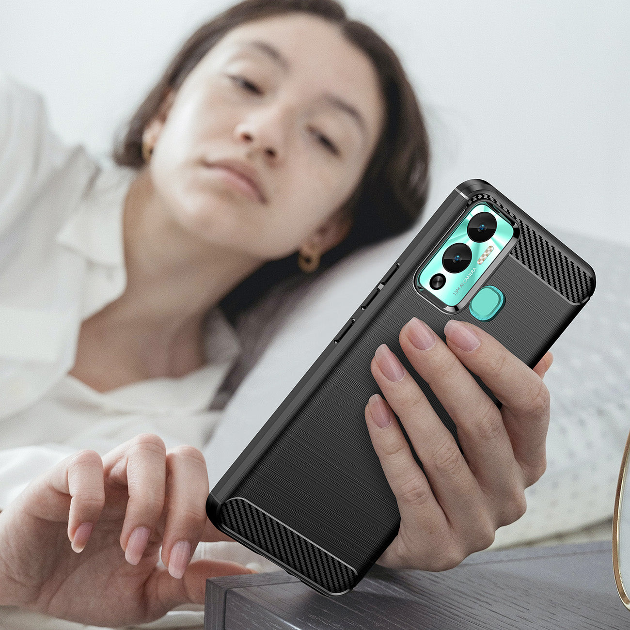 Anglies dėklas, skirtas Infinix Hot 12 Play NFC / Hot 12 Play lankstus silikoninis anglies dangtelis juodas -- Cell phone...