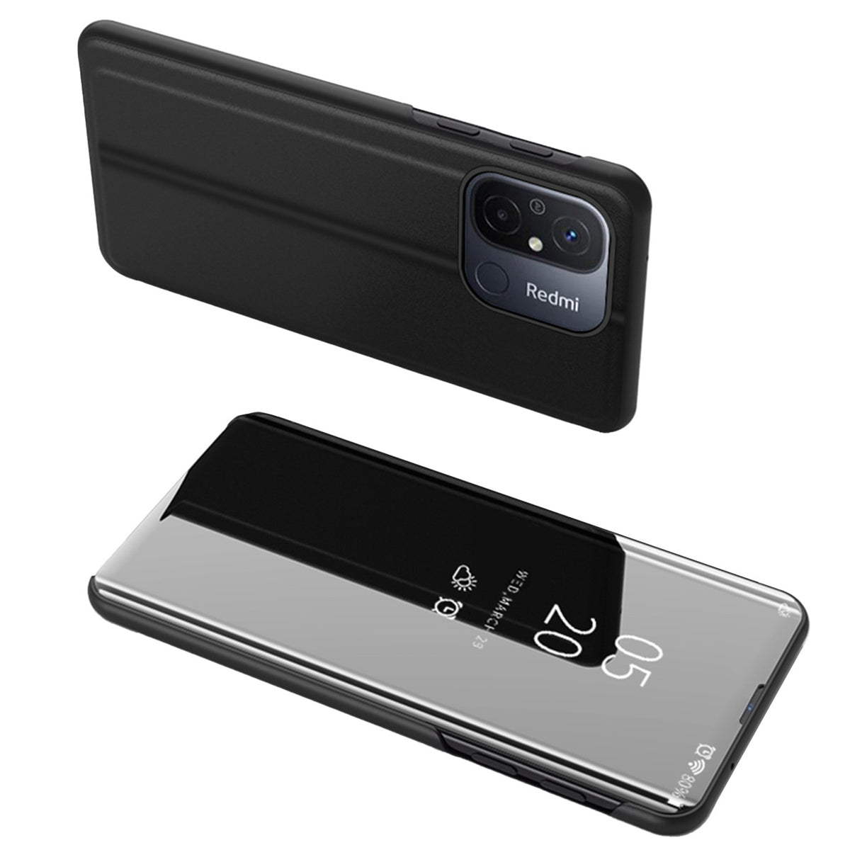 Clear View dėklas Xiaomi Redmi 11A/12C, Poco C55 – juodas -- Xiaomi Redmi 11A