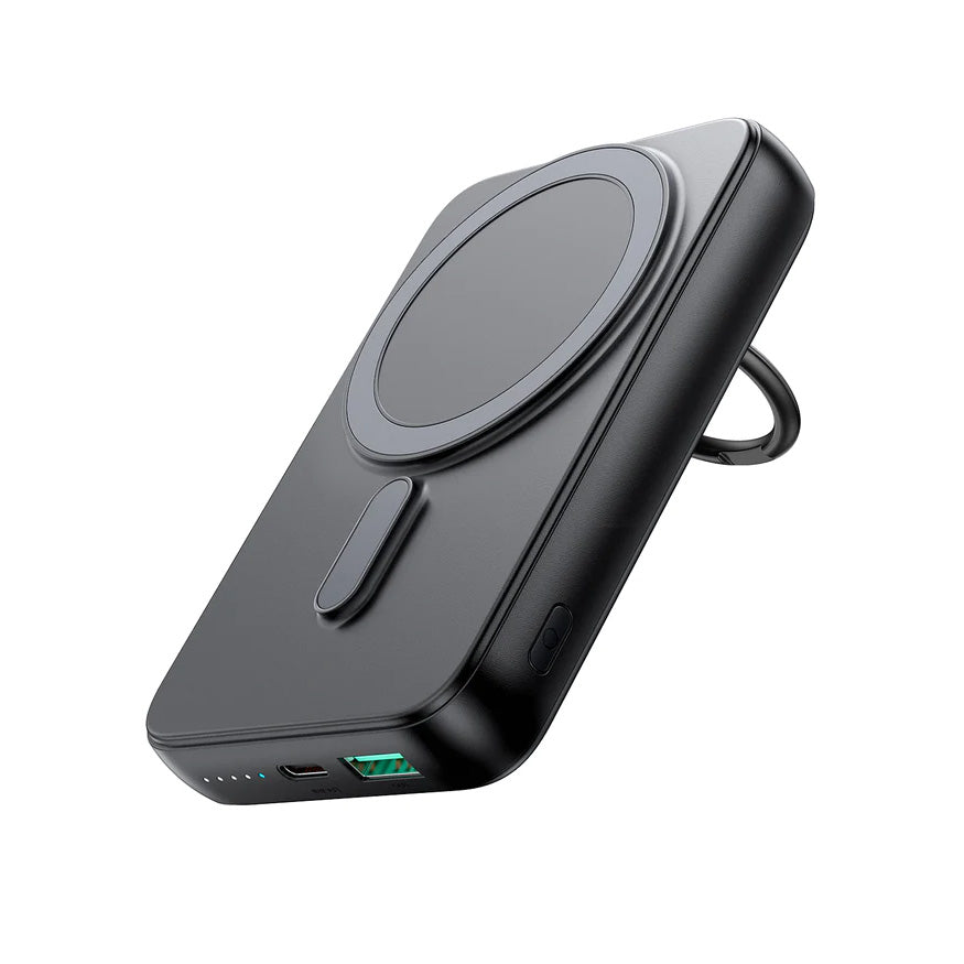 Joyroom JR-W050 belaidė išorinė baterija 10000mAh 20W MagSafe su žiedu ir stovu - juoda