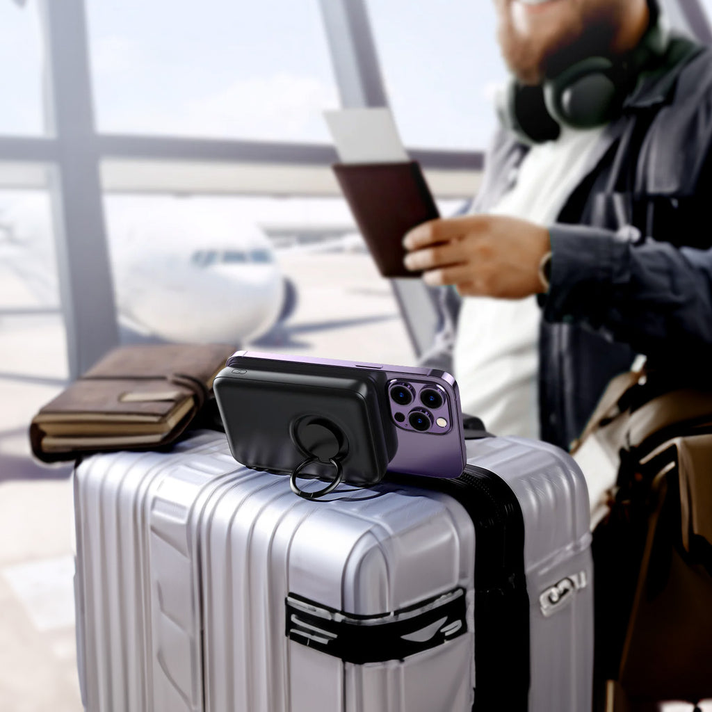 Joyroom JR-W050 belaidė išorinė baterija 10000mAh 20W MagSafe su žiedu ir stovu - juoda