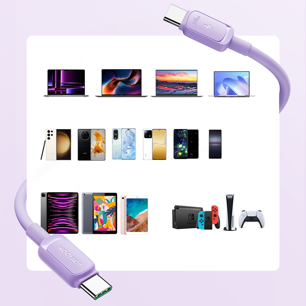 Joyroom Multi-Color Series A14 USB-C / USB-C 100W Laidas 1.2 m - violetinis