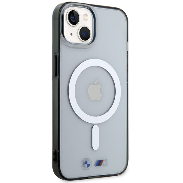 BMW Silver Ring MagSafe dėklas iPhone 14/15 Plus – skaidrus