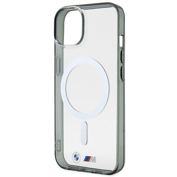 BMW Silver Ring MagSafe dėklas iPhone 14/15 Plus – skaidrus