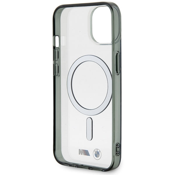 BMW Silver Ring MagSafe dėklas iPhone 14/15 Plus – skaidrus