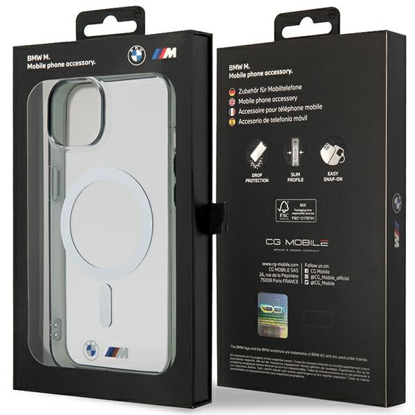 BMW Silver Ring MagSafe dėklas iPhone 14/15 Plus – skaidrus