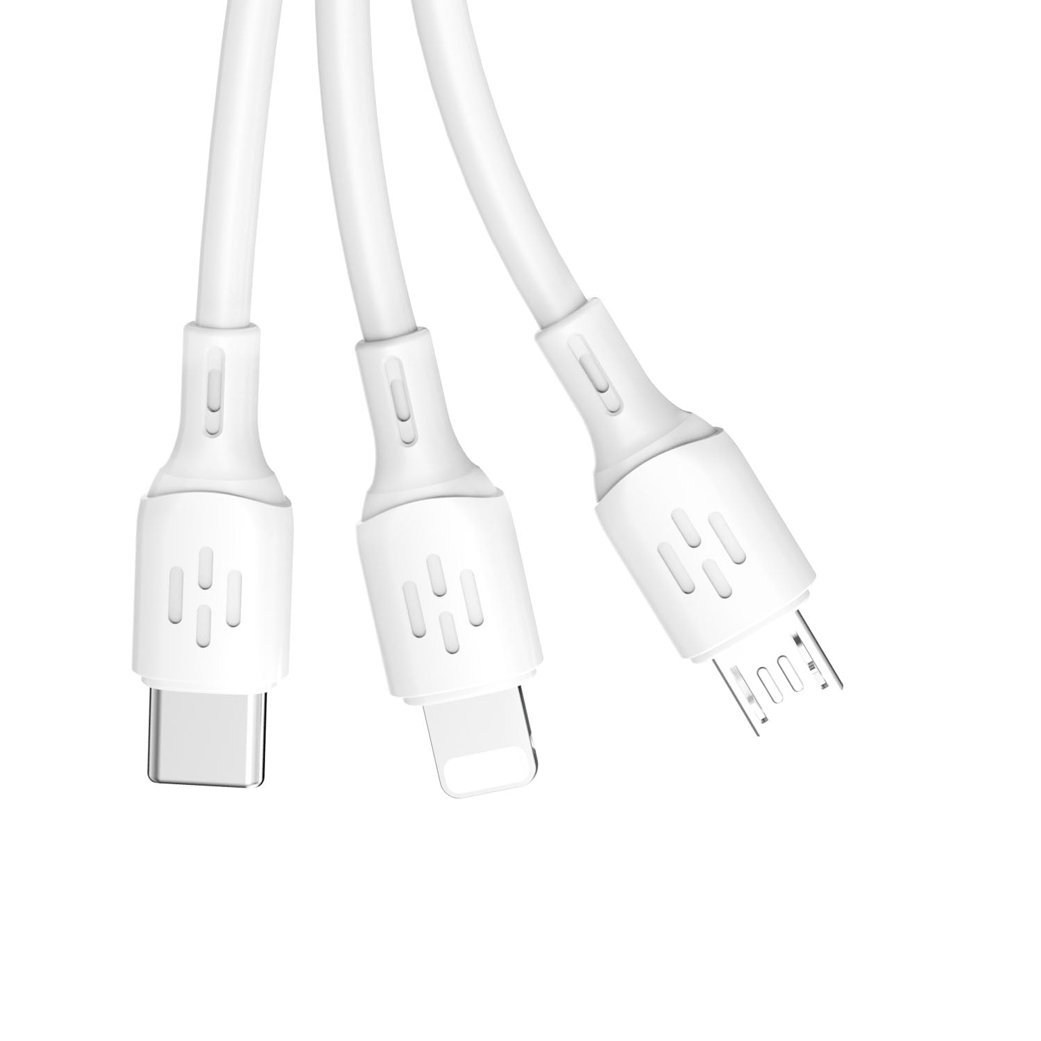 USB Laidas - USB C / micro USB / Lightning 480Mb/s 6A 1.2m - baltas