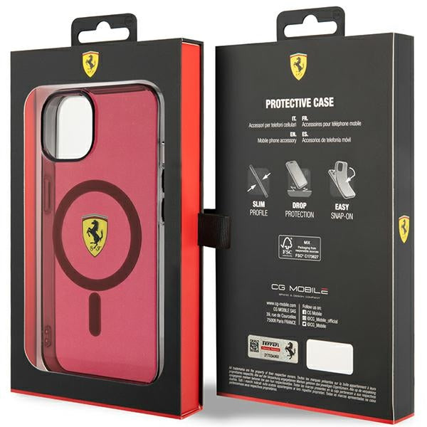 Ferrari skaidrus MagSafe dėklas iPhone 14 – raudonas