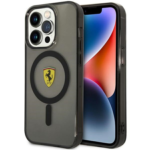 Ferrari permatomas MagSafe dėklas iPhone 14 Pro Max – juodas