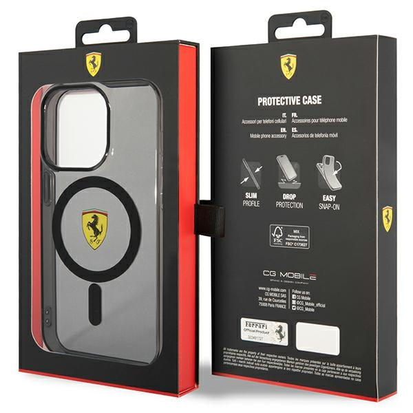 Ferrari permatomas MagSafe dėklas iPhone 14 Pro Max – juodas
