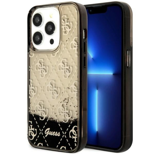 Guess dėklas iPhone 14 Pro – juodas, Liquid Glitter 4G