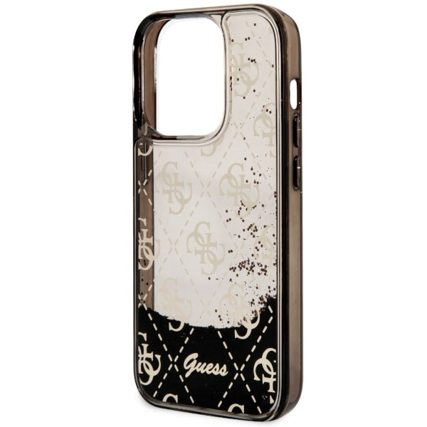Guess dėklas iPhone 14 Pro – juodas, Liquid Glitter 4G