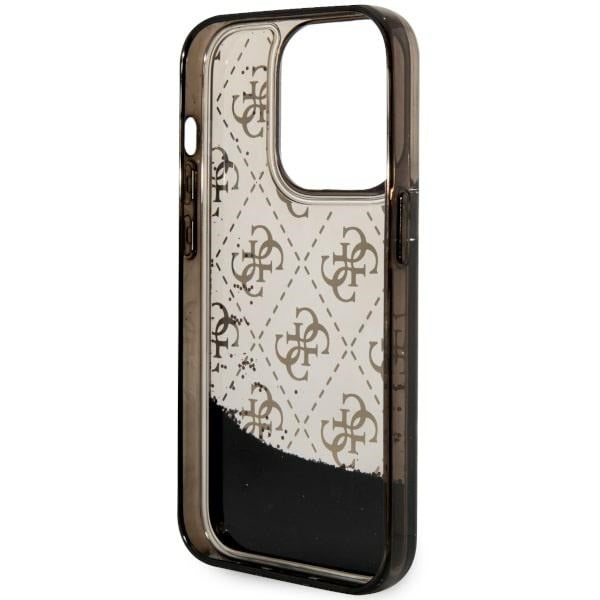 Guess dėklas iPhone 14 Pro – juodas, Liquid Glitter 4G