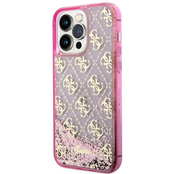 Guess blizgus dėklas iPhone 14 Pro – rožinis