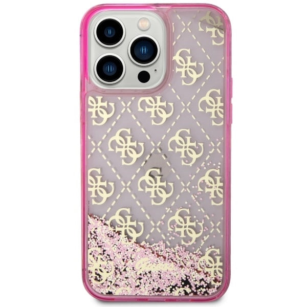 Guess blizgus dėklas iPhone 14 Pro – rožinis