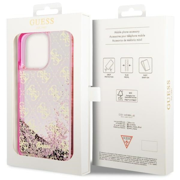Guess blizgus dėklas iPhone 14 Pro – rožinis