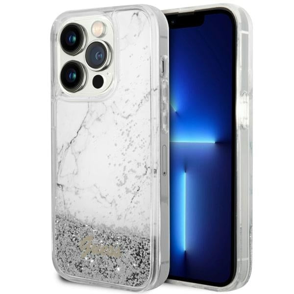 Guess Liquid Glitter Marble dėklas iPhone 14 Pro 6.1" – baltas -- iPhone 14 Pro