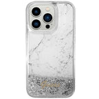 Guess Liquid Glitter Marble dėklas iPhone 14 Pro 6.1" – baltas -- iPhone 14 Pro