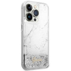 Guess Liquid Glitter Marble dėklas iPhone 14 Pro 6.1" – baltas -- iPhone 14 Pro