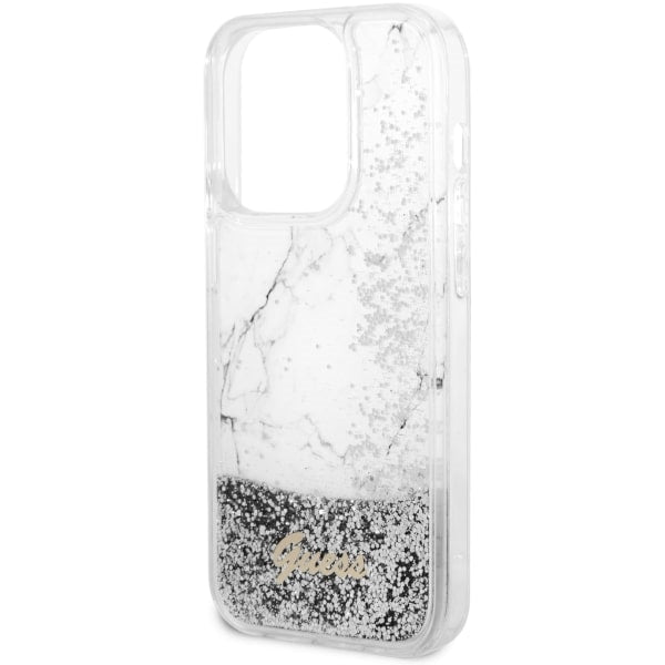 Guess Liquid Glitter Marble dėklas iPhone 14 Pro 6.1" – baltas -- iPhone 14 Pro