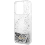 Guess Liquid Glitter Marble dėklas iPhone 14 Pro 6.1" – baltas -- iPhone 14 Pro