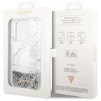 Guess Liquid Glitter Marble dėklas iPhone 14 Pro 6.1" – baltas -- iPhone 14 Pro
