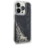 Guess Liquid Glitter Marble dėklas iPhone 14 Pro – juodas