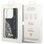 Guess Liquid Glitter Marble dėklas iPhone 14 Pro – juodas