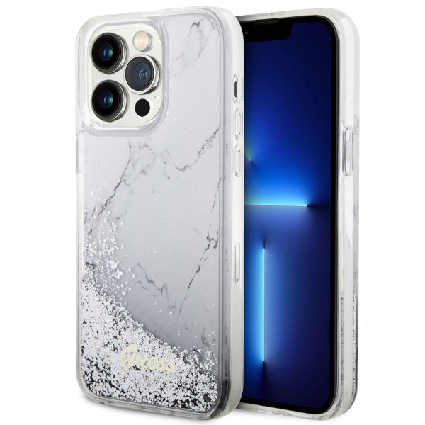 Guess dėklas iPhone 14 Pro Max – baltas (Marble)