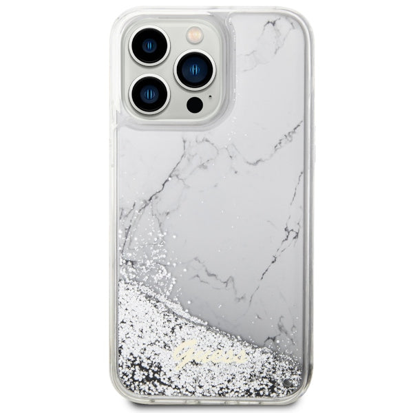 Guess dėklas iPhone 14 Pro Max – baltas (Marble)