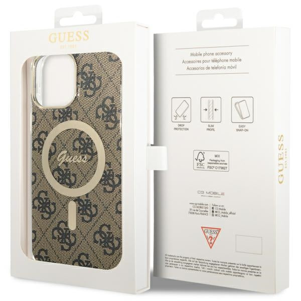 Guess MagSafe dėklas iPhone 13 Pro Max – rudas 4G