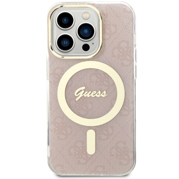 Guess 4G MagSafe dėklas iPhone 14 Pro – rožinis