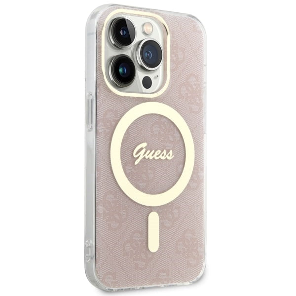 Guess 4G MagSafe dėklas iPhone 14 Pro – rožinis