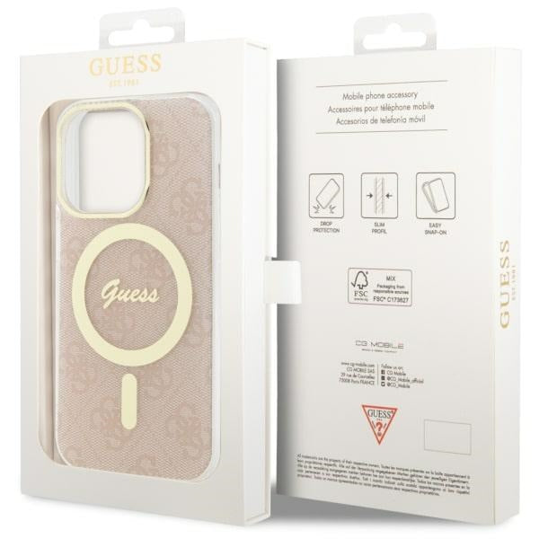 Guess 4G MagSafe dėklas iPhone 14 Pro – rožinis