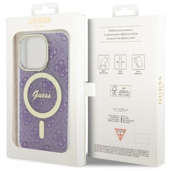 Guess 4G MagSafe dėklas iPhone 14 Pro – violetinis