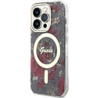Guess MagSafe dėklas iPhone 14 Pro – žalias/khaki, gėlės