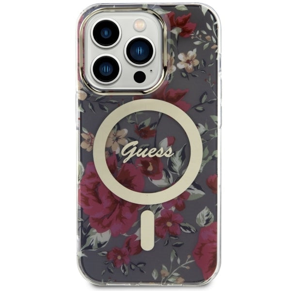 Guess MagSafe dėklas iPhone 14 Pro – žalias/khaki, gėlės