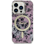 Guess MagSafe dėklas iPhone 14 Pro – rožinis, gėlės