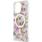 Guess MagSafe dėklas iPhone 14 Pro – skaidrus, gėlės