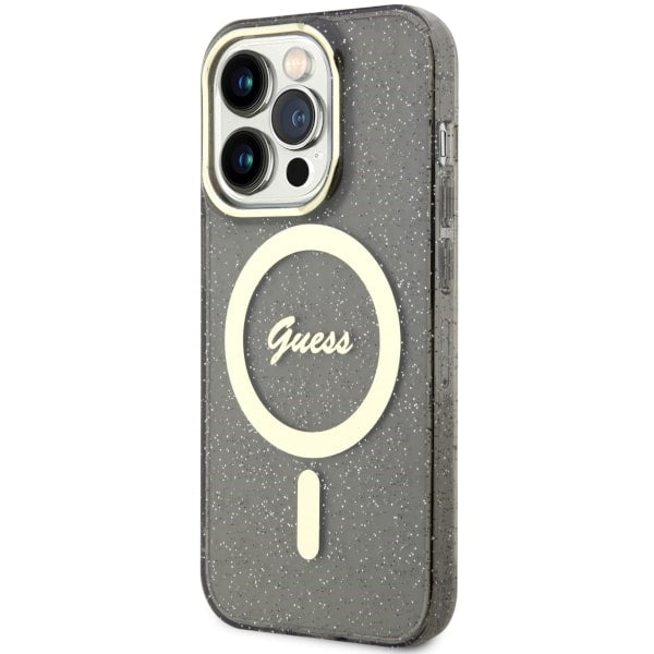 Guess MagSafe dėklas iPhone 14 Pro – juodas, blizgus