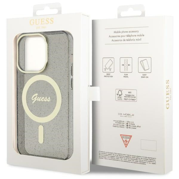 Guess MagSafe dėklas iPhone 14 Pro – juodas, blizgus