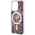 Guess MagSafe dėklas iPhone 14 Pro – rožinis, leopardas