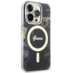 Guess MagSafe dėklas iPhone 14 Pro – juodas marmuras
