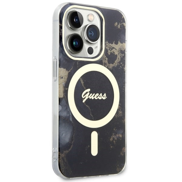 Guess MagSafe dėklas iPhone 14 Pro – juodas marmuras