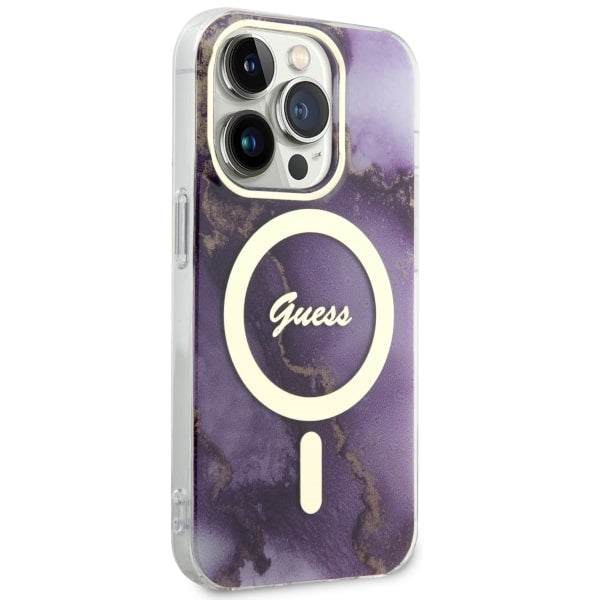 Guess MagSafe dėklas iPhone 14 Pro – violetinis