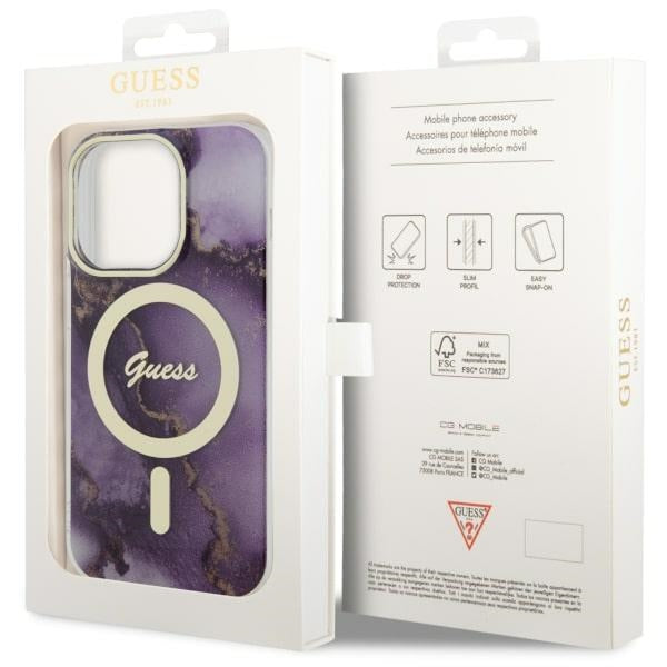 Guess MagSafe dėklas iPhone 14 Pro – violetinis