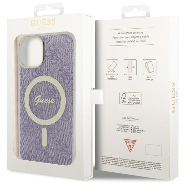 Guess 4G MagSafe dėklas iPhone 14 Plus – violetinis