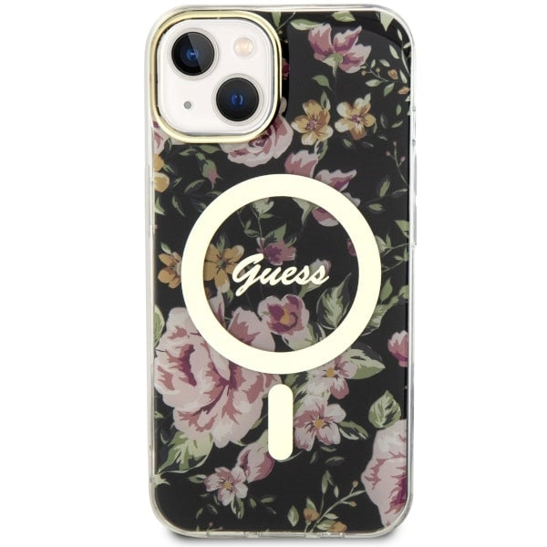 Guess MagSafe dėklas iPhone 14 Plus – juodas, gėlės -- iPhone 14 Plus