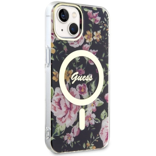 Guess MagSafe dėklas iPhone 14 Plus – juodas, gėlės -- iPhone 14 Plus